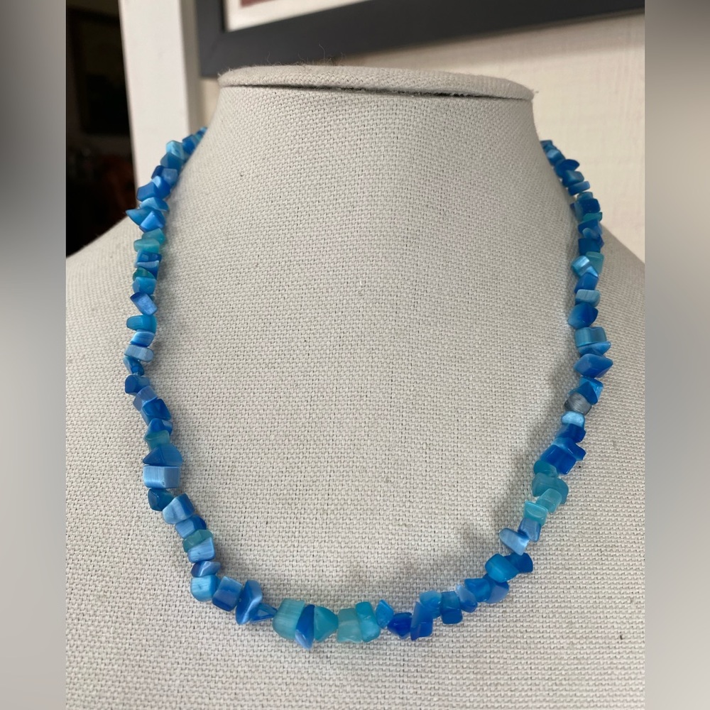 Blue sea glass vibe polished chip necklace